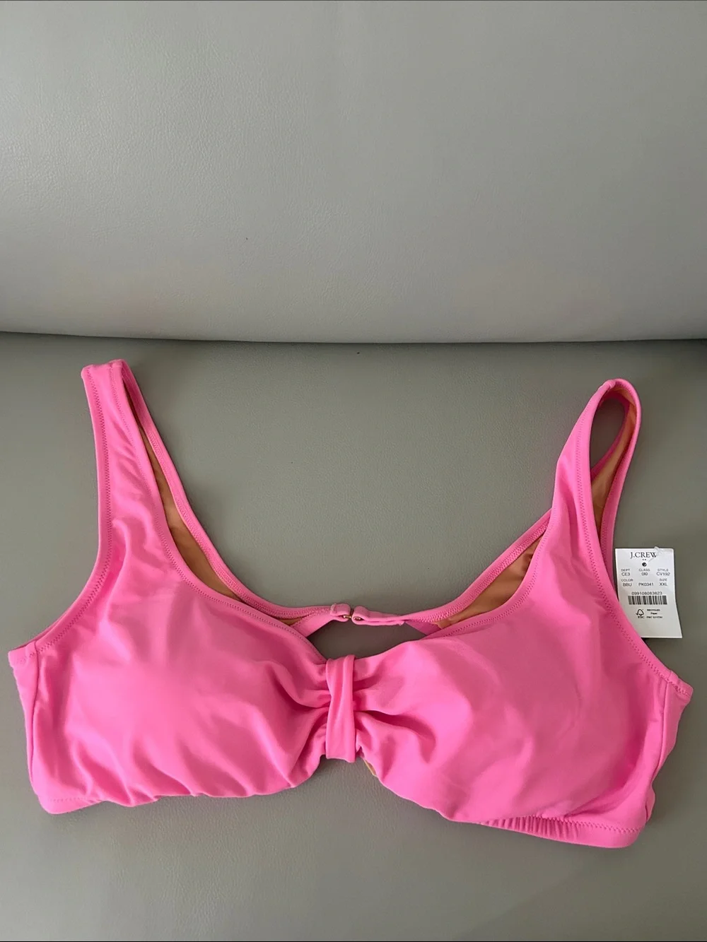 J. Crew NWT Bright Pink Knot-Front Bandeau Swim Top